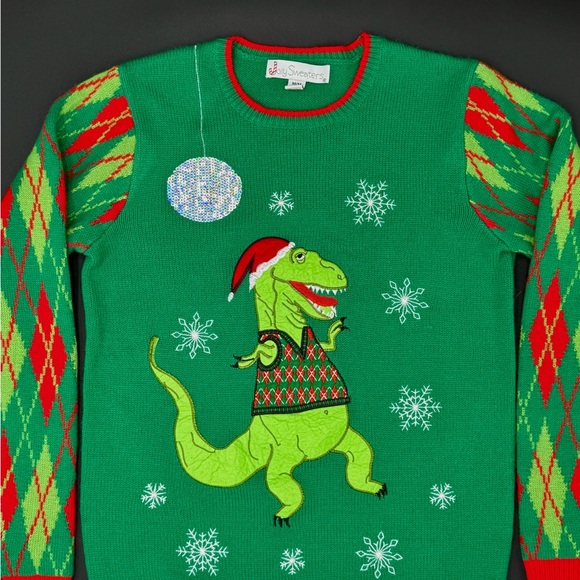 Christmas Sweater Jolly Sweaters T-Rex Ugly Christmas Sweater - Picture 2 of 5